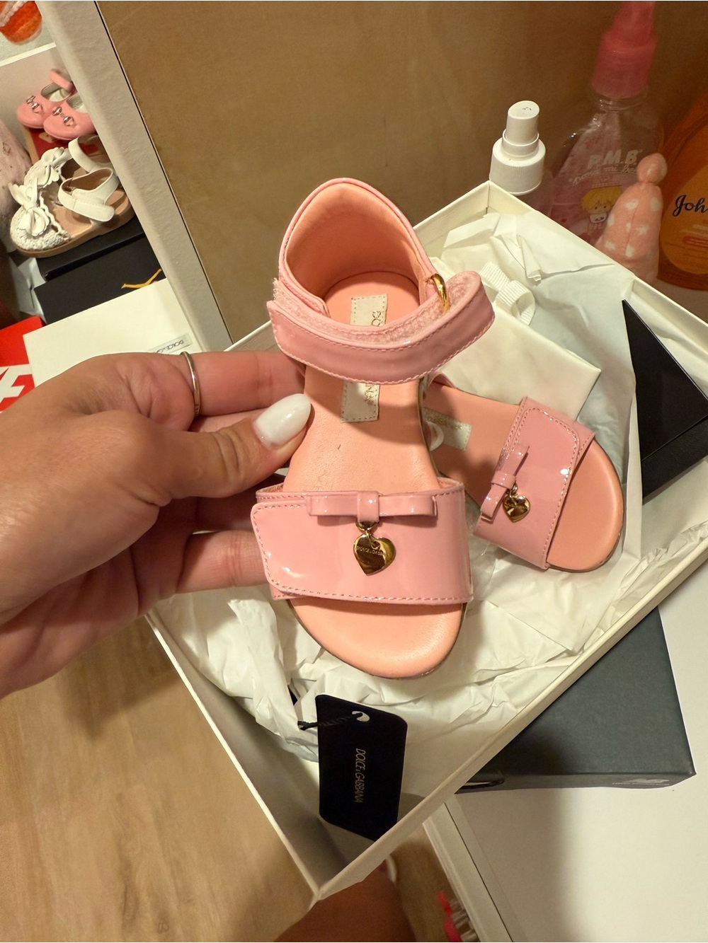 Dolce & Gabbana Pink Patent Kids Sandals with Heart Charm